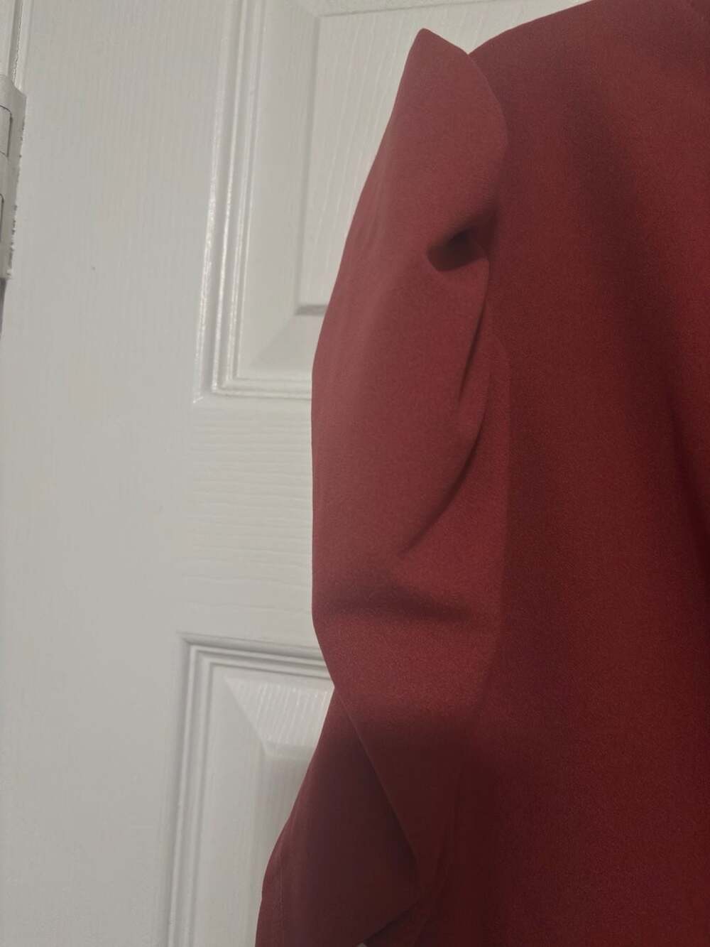Rusty Orange Belted Midi Dress with Puff Sleeves - Picture 6 of 8
